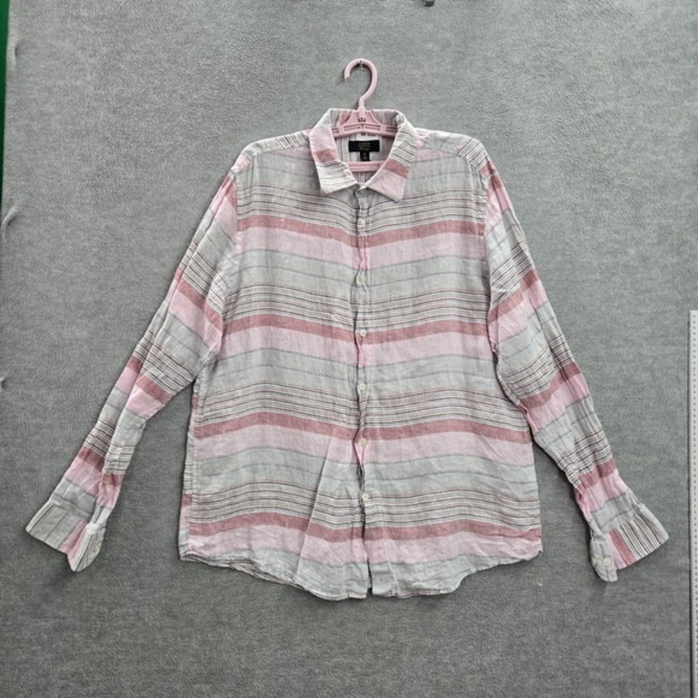 Club Room Men Button Up Shirt XL Striped Linen Luxury Long Sleeve